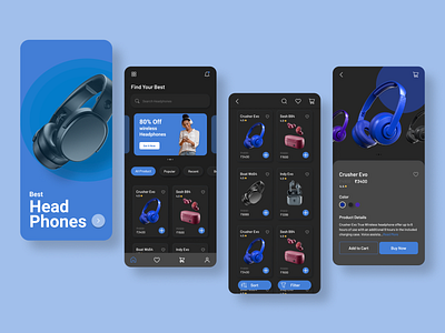 E-commerce headphone store mobile UI