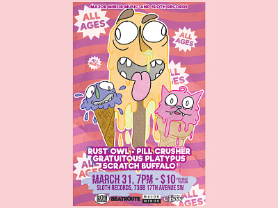 Sloth Records Gig Poster cartoon gig poster illustration poster design