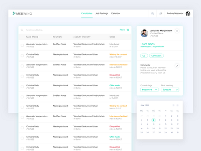 Hiring Platform app calendar clean dashboard hire job manager plan planner schedule web white