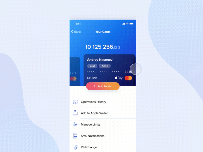 Bank App iOS Card Interactions