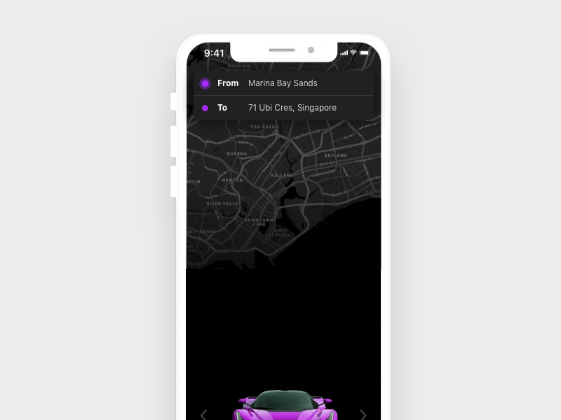 Luxury Taxi Hailing App animation app car clean dark luxury purple singapore taxi uber ui