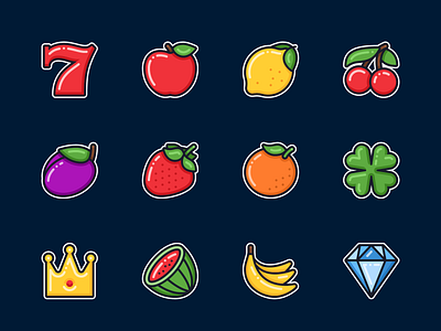 Slot Machine Symbols - Filled Outline casino casino games diet fruits healthy food icon icons illustration slot machine vector