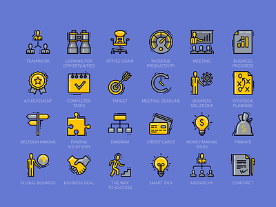 Business Set 1 - Flat Line banking business chart design diagram finance flat global goal icon icons line art flat money network office solution strategy ui ux vector