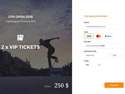 Copenhagen Open 2018 - Checkout Web checkout copenhagen dailyui desktop form interface landing page skateboard ui ux