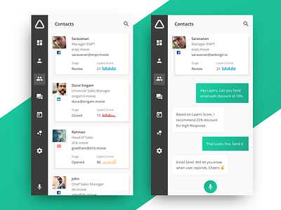 Layers CRM Contacts Mobile View chat crm design layers layerscrm mobile style vr website