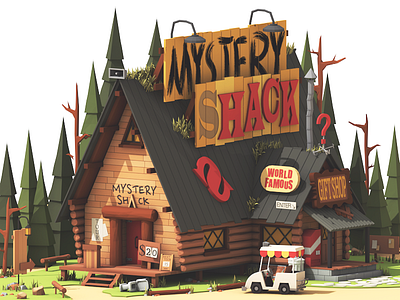 Welcome to the Shack! 3d c4d cabin cinema4d falls gravity illustration mystery shack