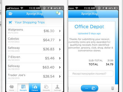 Receipt Hog's Shopping List app app design feed ios listing mobile receipt receipts ui