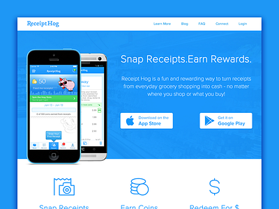 Receipt Hog Landing Page WIP android app app home app site ios landing landing page page receipt site web web site