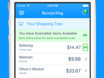 ReceiptHog iOS7 app app design ios ios app ios7 mobile receipts shopping table ui