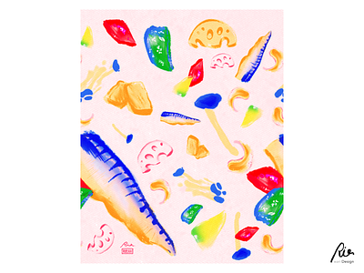 Fish and Veggies in Yayoi Sydney Pattern digital ink food art illustration ink art