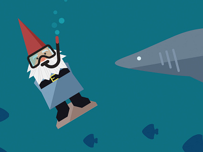 Gnome's Adventure flat gnome illustration shark snorkel