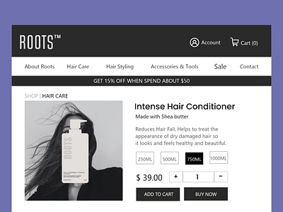 ROOTS Hair Products Website Design. design typography ui ux website