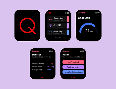 QUIT App for Smart Watch. app branding design graphic design illustration typography ui ux