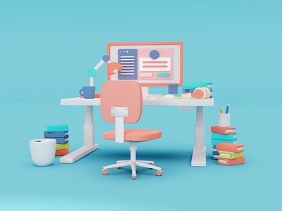 Workspace 3d 3d illustration blender3d colorful design desk illustration office render workspace