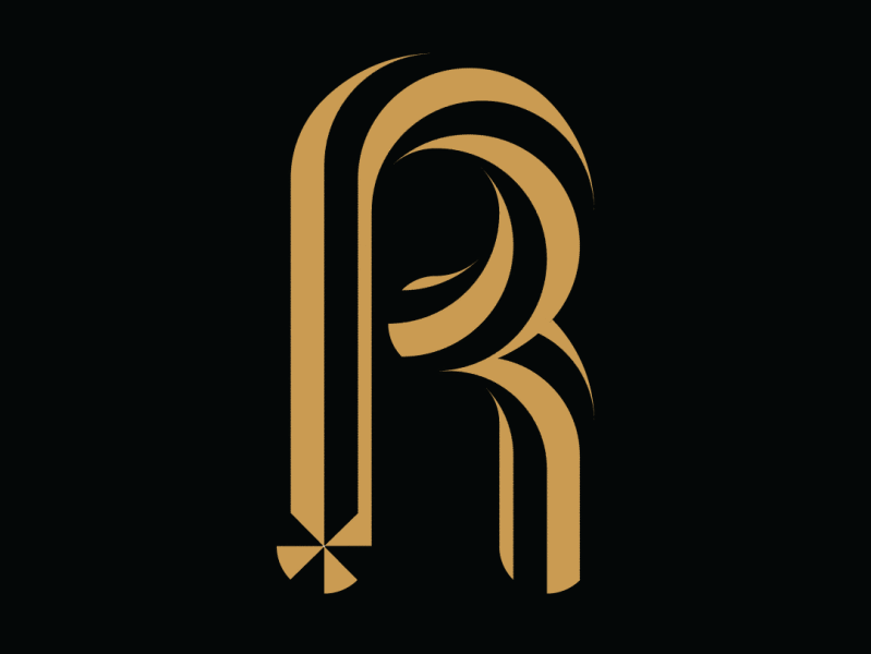 R logo, logo design inspired by R, illustrator, R golden logo.