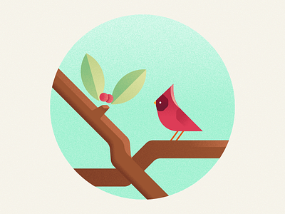 Birb and Berry bird branch grainy illustration
