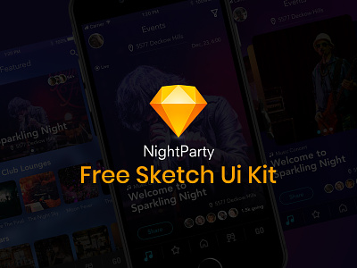 Nightparty | Free Sketch Ui Kit event free freebie home screen ios iphone kit music night night party sketch ui
