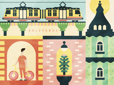 Helsinki city helsinki illustration life summer tram wip workinprogress