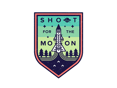Shoot For The Moon badge graphicdesign illustration moon rocket slush space startup sticker