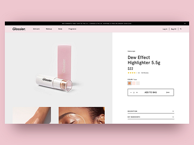 Glossier Single Product Page art direction ecommerce typography ui ux web website