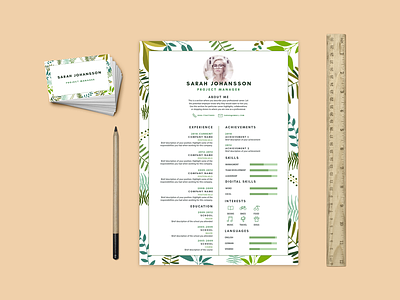 Resume / CV cv design flat green leafs pattern resume simple