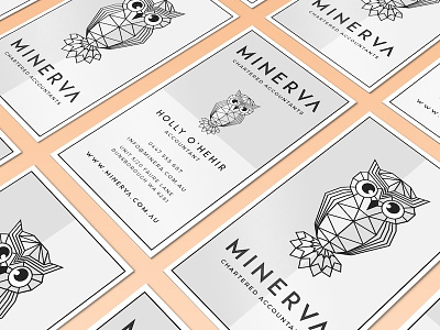 Minerva Businesscards branding business cards flat geometrical logotype mockup owl pattern print product stationary
