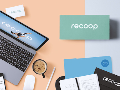 Recoop Vitamins Branding concept branding business cards flat logotype minimalistic mockup print product stationary