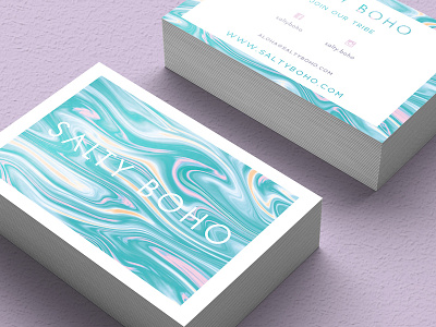 Salty Boho Business Cards branding business cards flat logotype marble mockup ocean pattern print product stationary water