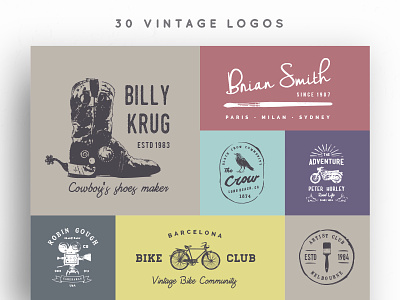 30 Vintage Logos badge brand download grunge logo native retro rough vector vintage