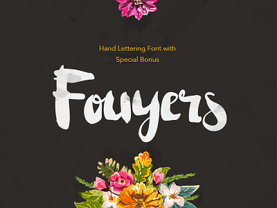 Fouyers + Bonus Badges & Vectors floral font fouyers handmade handwriting lettering script typography