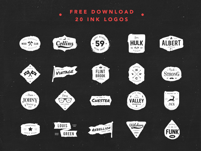 Free Download 20 Ink Logos free download logos badge ink retro vintage brand vector brush rough