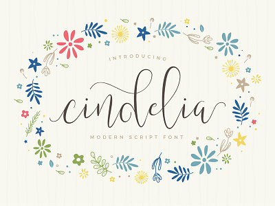 Cindelia card floral font greeting invitation modern script vector wedding