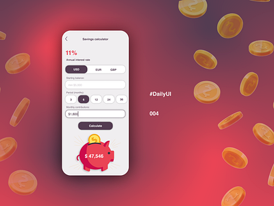 Daily UI #004 - Calculator calculator dailyui design mobileapp piggy bank ui