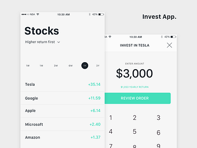 Invest App. Stocks. app design finance fintech invest ios iphone stock tesla ui ux