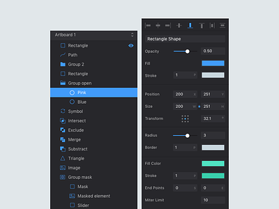 Flow panels. animation app dark design interface macos prototype theme tool ui ux