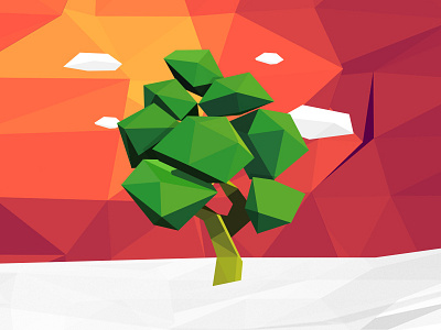 Polygon Tree clouds illustration low poly polygon tree