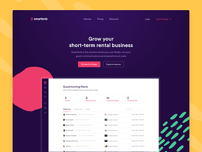 smartbnb landing page dashboard purple raspberry short term rental smartbnb
