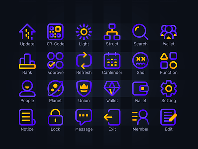 Icon Set approve canlender edit exit function icon light lock member message planet qr code refresh sad search setting struct union update wallet