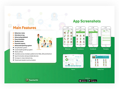 TeacherKit App Presentation 2 app class education features flyer mobile modern presentation print ui