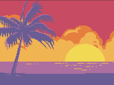 Last one 8 bit beach design illustration sunset
