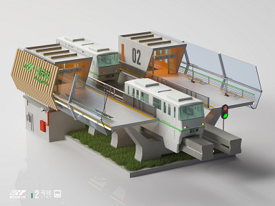 Chongqing Rail Transit-2 Line 3d building c4d design metro render single track station train trestle
