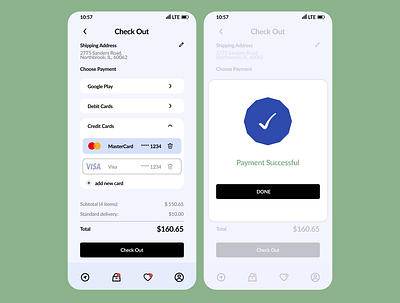 Credit card Checkout address app checkout credit card day002 debit card mastercard payment shipping successful ui visa