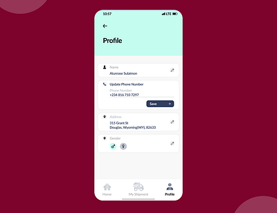 User Profile address app mobile profile settings ui ux