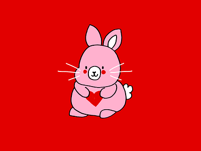 Bun bunny cute illustration pink red