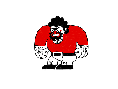 Burly Pudge black character doodle illustration monochromatic old timey red rubber hose cartoon