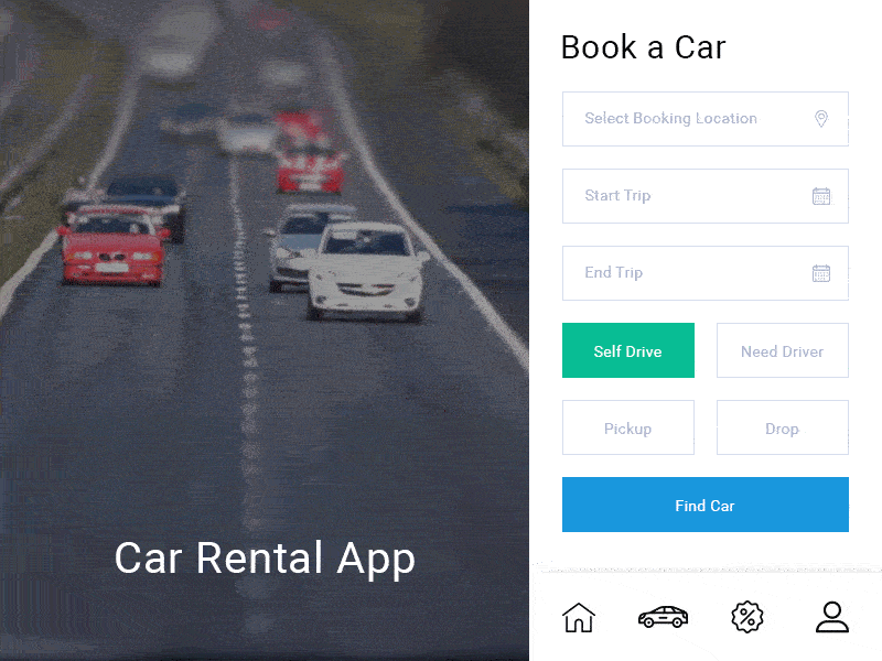 Car Rental - Book A Car animation rental car app screen
