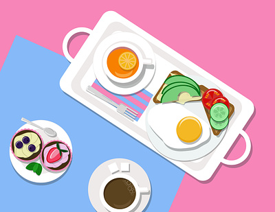 breakfast branding graphic design illustration vector авокадо бутерброд доброе утро завтрак кофе чай яичница