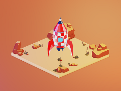 Rocket 3d blender illustration lowpoly