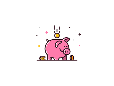 Piggy bank art artwork coins colored dribbble icon money outline piggybank vector