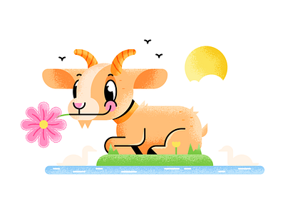 Springgoat adobeillustrator adobephotoshop art artwork brushes colored design dribbble flat design goat grid illustration outline spring texture vector